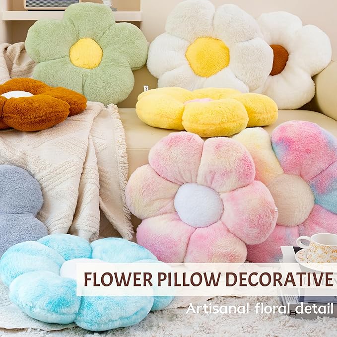18” Green Flower Pillow Flower Shaped Throw Pillow Colorful Smile Daisy Flower Pillows Seating Cushions for Adults Kids Throw Pillows Couch Decor
