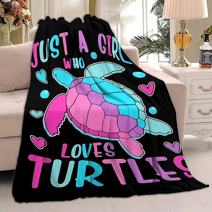 Just Girl Who Loves Turtles Blanket Soft Blankets and Throws Flannel Cozy Lightweight Quilt Gift Perfect for Bed Sofa Couch-120 x90 Extra Large for Family
