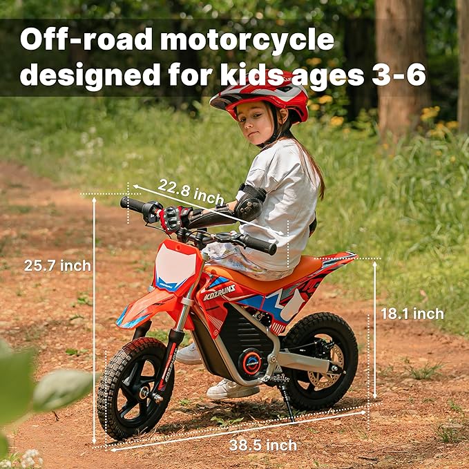 Electric Dirt Bike for Kids, Powerful Motorcycle for Ages 3-6, 24V 2.6Ah Lithium Battery, Dual Shock Absorption, 2 Speed Modes, Safe Disc Brake, 12Inch Off Road Tires, Orange