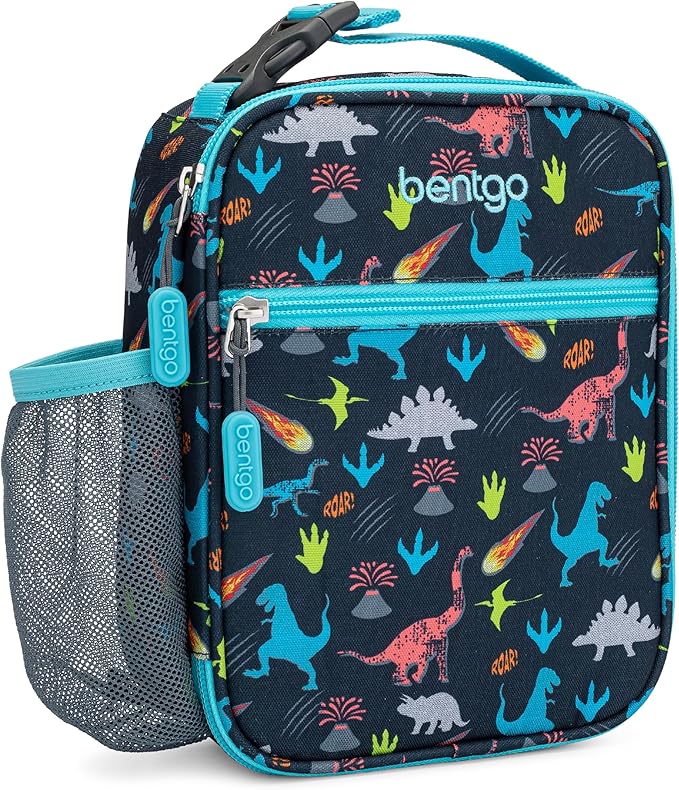 Bentgo Kids Insulated Lunch Tote - Water-Resistant, Reusable, Lightweight & Durable Lunch Bag with Water Bottle Holder & Exterior Pocket, Fits Lunch Box & Water Bottle - Ideal for Ages 3+ (Dinosaur)