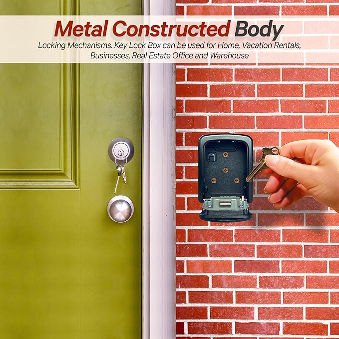 Iron Lock® Wall Mount Key Lock Box with 4-Digit Combination, Resettable Code, A B Switch, and 5-Key Capacity - Indoor/Outdoor Waterproof Lockbox for House Keys and Spare Keys (Small, Black)