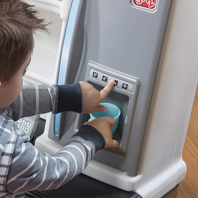 Step2 Lifestyle Custom Kids Kitchen Playset, Indoor/Outdoor Kitchenette, Interactive Play with Lights and Sounds, Made of Durable Plastic, 20 Piece Toy Accessories, Toddlers 2+ Years Old, Tan