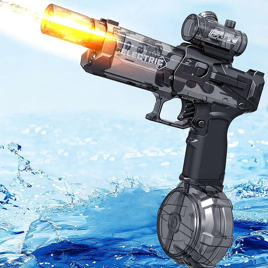 Electric Water Gun with Light Up,28-32 FT, Powerful High Powered Automatic Squirt Gun Fully Auto Water Blaster,Toy Game for Adult&Kid(Black)