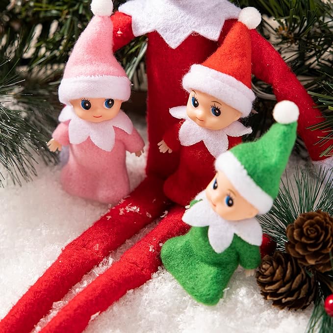 JOYIN 3PCS Christmas Tiny Elf Doll with 1 Red,1 Green and 1 Pink Elf Doll, Christmas Holiday Decoration Accessories Tiny Gift for Girls Boys Kids Adults