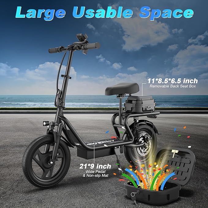 WERHY Electric Scooter, 500W Motor, 14'' Tires, Top Speed 22 mph, Max 27/49 Miles Ranges, Foldable E-Scooter with Suspension, Digital Display, Cruise Control,Rear Seat Box/Basket