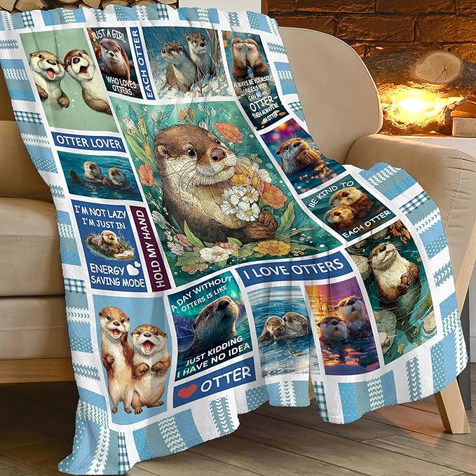 Otter Throw Blanket Otter Stuff Gifts for Kids Girls Boys Adults Women Men Soft Cozy Warm Plush Fluffy Fuzzy Fleece Blanket Decor 60''X80''