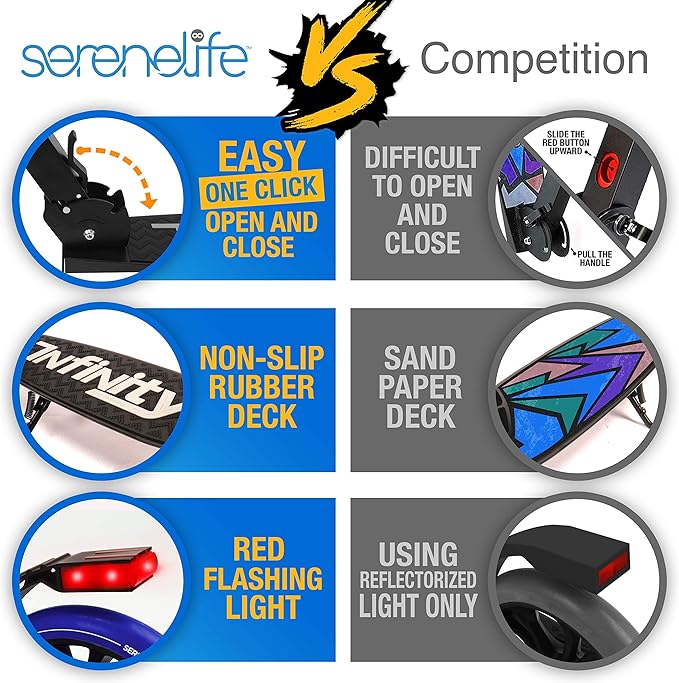 SereneLife Kick Scooter Adult Teenagers Kids- 2 Wheel Kids Scooter with Adjustable T-Bar Handlebar - Alloy Anti-Slip Deck - Portable Folding Scooters for Kids with Carrying Strap