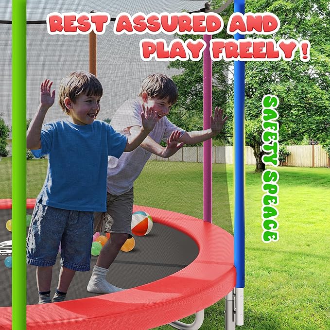 Trampoline 8FT 10FT, Outdoor Trampolines with Enclosure Net and Ladder, Recreational Anti-Rust Trampolines for Kids and Adults, ASTM Approved