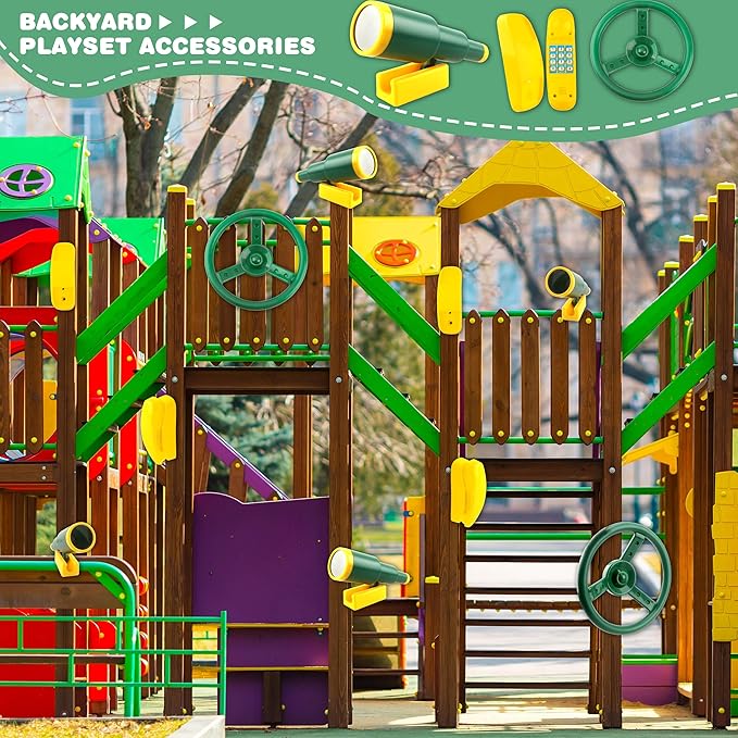 Playground Accessories Swingset Steering Wheel Plastic Telescope Telephone Swingset Phone Toy for Kids Outdoor Playground Backyard Treehouse