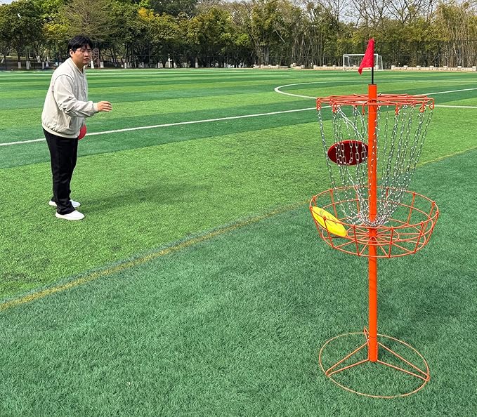 Disc Golf Basket - Portable Disc Golf Target with Heavy Duty 24-Chains Come with 6pcs Disc Golf Discs and Carry Bag, Ground Stake -Suitable for Players of All Levels - Multi Color Available