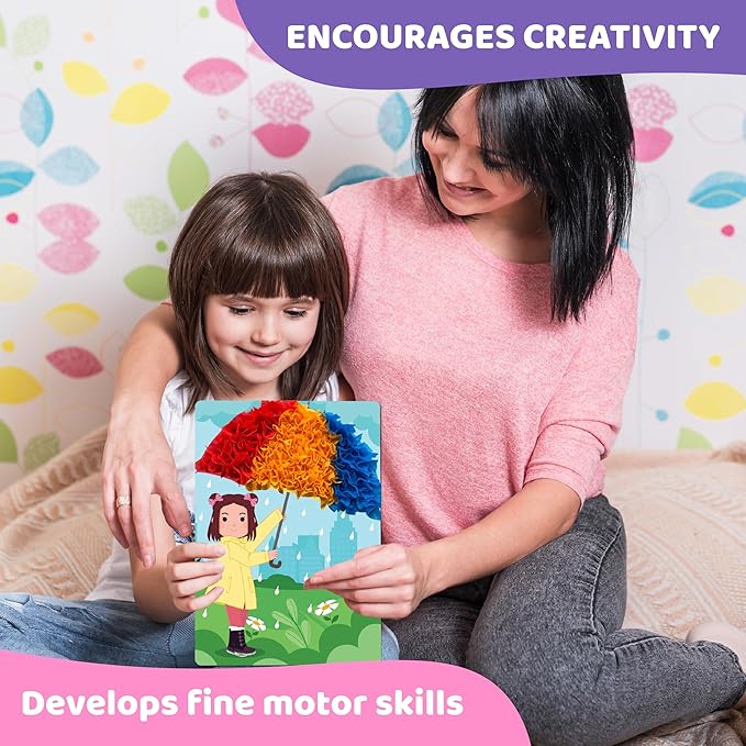 jackinthebox Poke Poke Art for Kids - Fashion Theme, Mess-Free Fabric Art and Craft, Flower Pressing Kits, Gift for Kids, Girl Gifts, Toys for Girls Ages 4 5 6 7 8