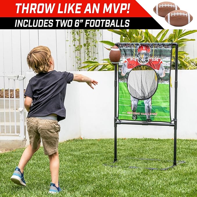 GoSports Red Zone Challenge Football Toss Game for Kids - Football Throwing Target with 2 Inflatable Footballs