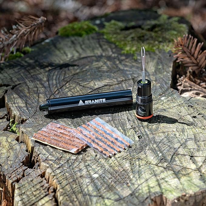 Granite Suture Aero Tire Plug Kit with Integrated CO2 Inflator, Tubeless Tire Repair Kit with 2 Size Plugs, CO2 Tire Inflator Works with Presta Valve