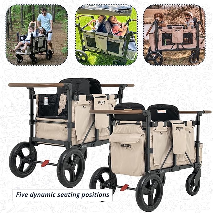 Keenz XC EVO - Luxury Comfort Stroller Wagon | Foldable 2 Passenger with Adjustable Canopy | Mocha
