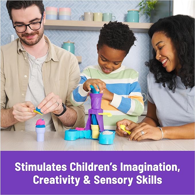 Kinetic Sand, Soft Serve Station with 14oz Play Sand (Blue, Pink & White), 2 Ice Cream Cones & 2 Tools, Sensory Toys, Holiday Gifts & Stocking Stuffers for Kids Ages 3 and up