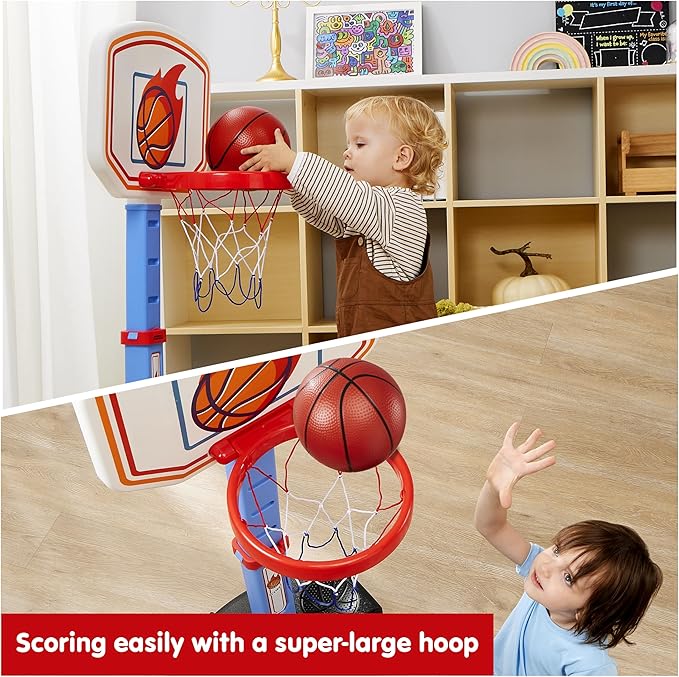 JOYIN Toddler Basketball Hoop Indoor, Adjustable Basketball Goal for Kids with 4 Balls, Game Toys for Playroom Pool Outdoor, Birthday Gift for Baby Boys Girls Age 1 2 3 4 - Air Pump Included