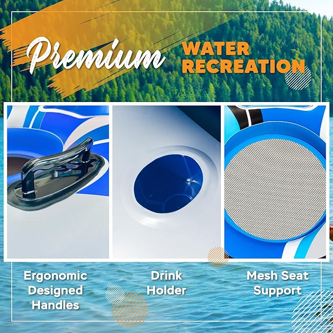 2025 New & Upgraded Sunlite Sports Heavy Duty River Tube Inflatable, Premium Water Float to Lounge Above Lake and River, Outdoor Water Raft Sport Fun, Recreational Use