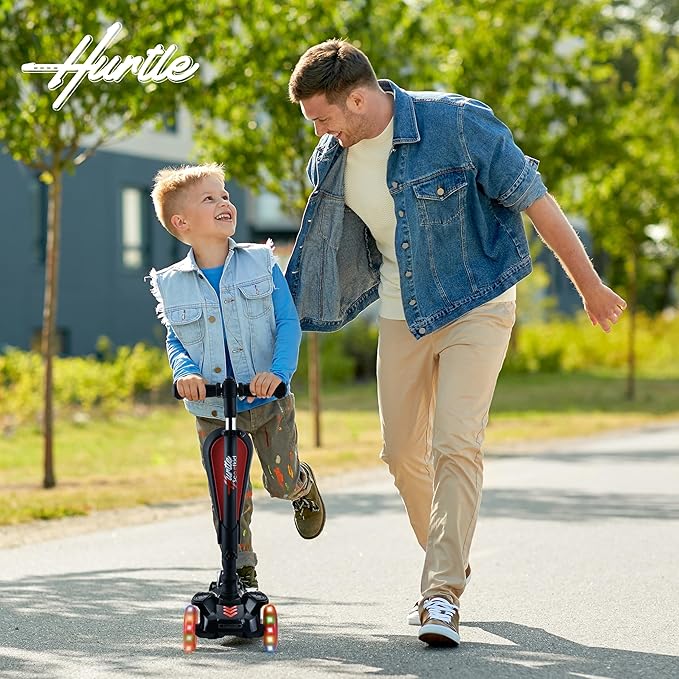Hurtle 3-Wheeled Scooter for Kids - Wheel LED Lights, Adjustable Lean-to-Steer Handlebar, and Foldable Seat - Sit or Stand Ride with Brake for Boys and Girls Ages 1-14 Years Old