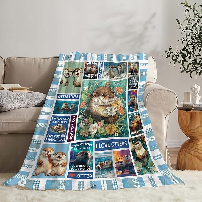 Otter Throw Blanket Otter Stuff Gifts for Kids Girls Boys Adults Women Men Soft Cozy Warm Plush Fluffy Fuzzy Fleece Blanket Decor 40''X50''
