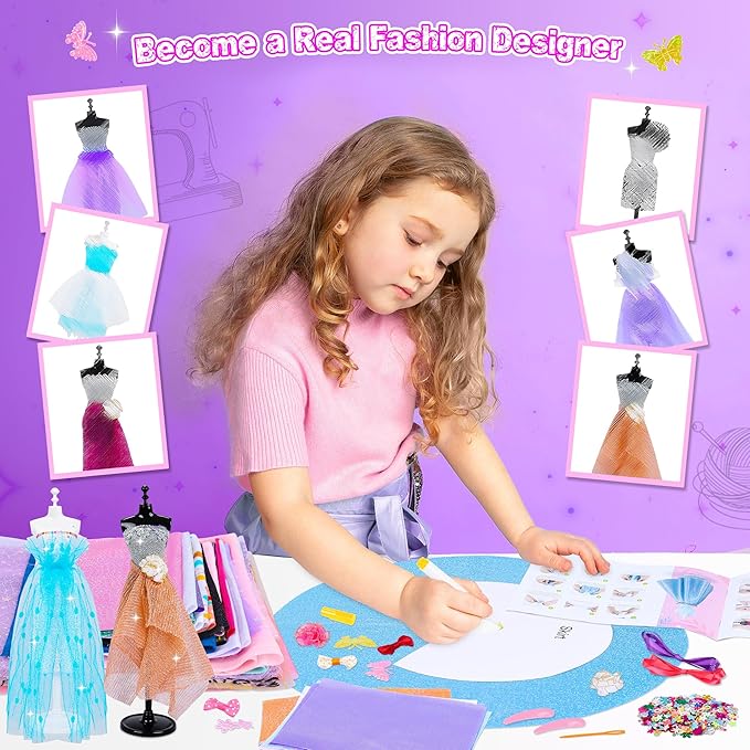 1500+Pcs Fashion Designer Kit for Girls, Sewing Kit with 7 Mannequins, DIY Arts and Crafts Kit for Kids, Doll Clothes Making Kit, Girl Toys for Age 6 7 8 9 10 11 12 Year Old Gifts