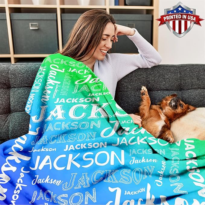 Ship Next Day, Personalized Baby Blanket with Name - Printed in USA, Custom Name Blanket for Boys Girls Kids, Customized Flannel Blankets Gifts for Teen Shower Toddlers Christmas Brithday