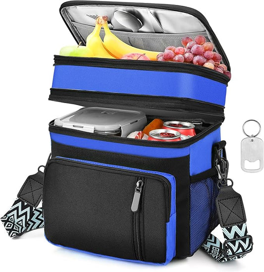 LOKASS Lunch Box for Women/Men-16L-Insulated Lunch Bag, Expandable Double-layer Leakproof Cooler Bag with Upgrade Adjustable Shoulder Strap Ideal for Work/Travel/Picnics（Sapphire Blue）