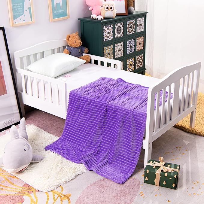 NTBAY Plush Soft Flannel Baby Blanket, Warm and Cozy Unisex Toddler Blanket with Stripe Pattern for Stroller, Crib, Travel, 30x40 Inches, Purple