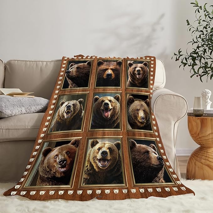 Bear Blanket Fleece Soft Warm Plush Cute Brown Bear Throw Blanket Lightweight Plush Fuzzy Cozy Wild Animal Blankets Gift for Boys Girls Kids Adult Suitable for Couch Sofa Bed 50"X40"