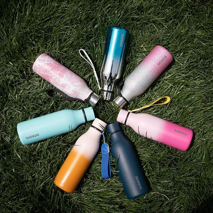 BJPKPK Insulated Water Bottles, 18 oz Stainless Steel Metal Water Bottle with Strap, BPA Free Leak Proof Thermo, Mugs, Flasks, Reusable Water Bottle for Sports & Travel, Silver Miner