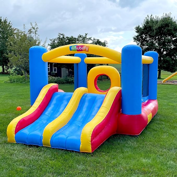 Whubefy Bounce House for Kids 3-10, 12.6FTx9FT Inflatable Bounce House with Blower for Big Kids 3-6 with Double Slide Obstacle, Indoor Outdoor Blow up Bouncy Castle Jump House for Family Backyard Fun