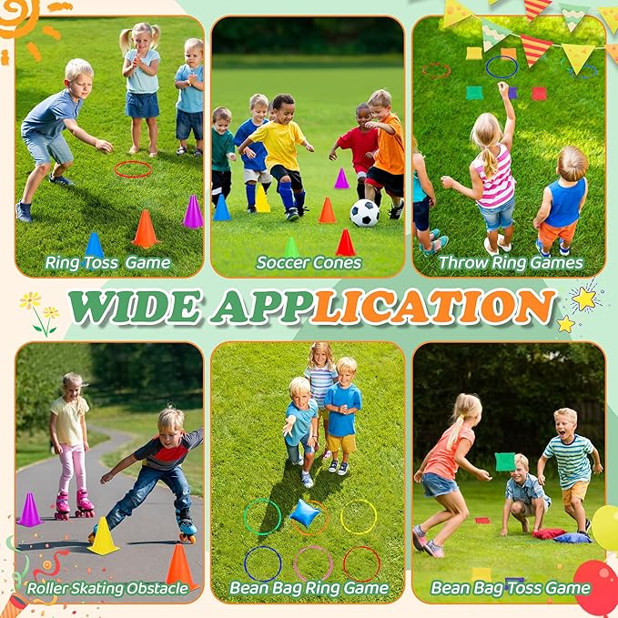 31PCS 3 in 1 Carnival Outdoor Games Combo Set for Kids, Soft Plastic Cones Bean Bags Ring Toss Games, Kid’s Gift for Birthday Party Outdoor Games Supplies, Throwing Backyard Lawn Family Toys