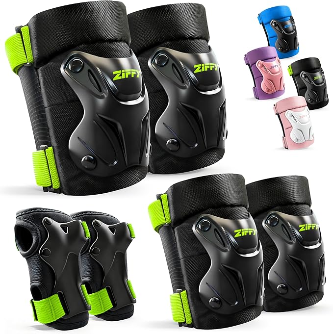 ZIFFY Knee Pads for Kids, Adjustable Knee and Elbow Pads Set with Wrist Guard, Protective Gear for Boys Girls Skateboard Roller Skating Cycling Bike – 2 Sizes, 4 Colors by Jova