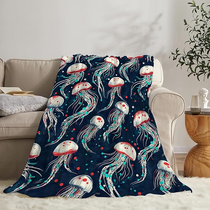 Jellyfish Blanket Fleece Soft Warm Plush Jellyfish Throw Blanket Lightweight Plush Fuzzy Cozy Blankets Gift for Kids Adult Suitable for Couch Sofa Bed 80"X60"