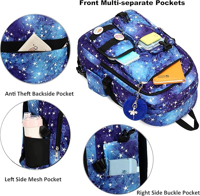 Hidds Laptop Backpacks 16 Inch School Bag College Backpack Anti Theft Travel Casual Daypack Bags Cute Bookbags Large Colorfull Carry on Back Pack for Teens Girls Women Students (Galaxy Blue)