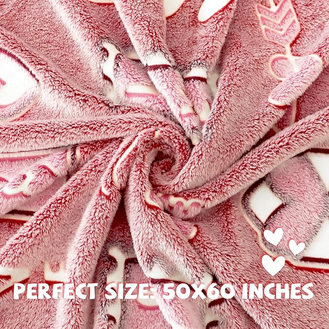 REXEO Heart Glow in The Dark Throw Blanket for Girls Women - I Love You Birthday Gifts for Wife Girlfriend Anniversary from Husband - Red Soft Cozy Blankets for Couch Bed Gifts for Mom 50"x60"