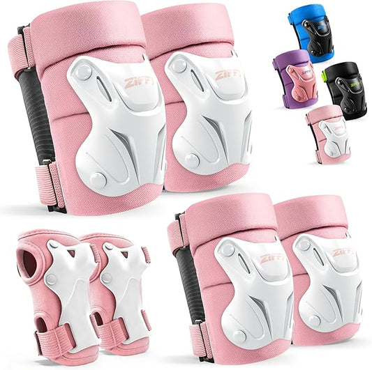 ZIFFY Knee Pads for Kids, Adjustable Knee and Elbow Pads Set with Wrist Guard, Protective Gear for Boys Girls Skateboard Roller Skating Cycling Bike – 2 Sizes, 4 Colors by Jova