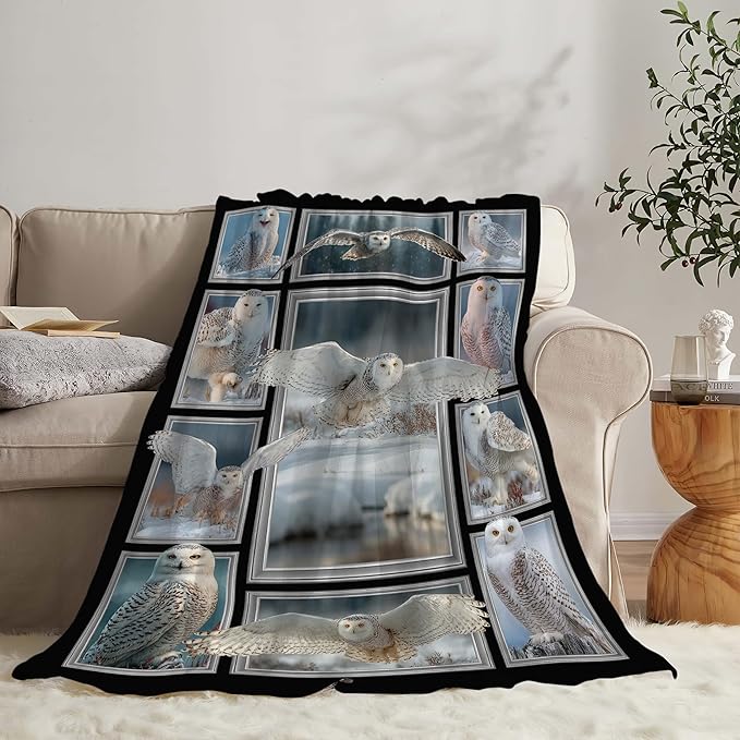 White Owl Throw Blanket White Owl Stuff Gifts for Kids Girls Boys Adults Women Men Soft Cozy Warm Plush Fluffy Fuzzy Fleece Blanket Decor 40''X50''