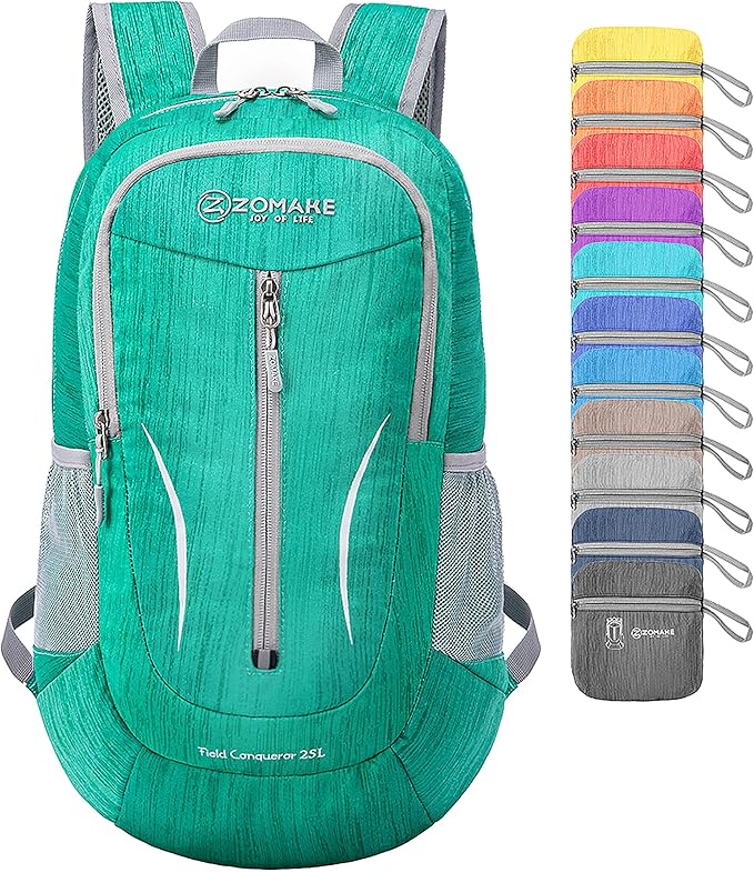 ZOMAKE 25L Ultra Lightweight Packable Backpack, Foldable Hiking Backpacks Water Resistant Small Folding Daypack for Travel(Dark Green)