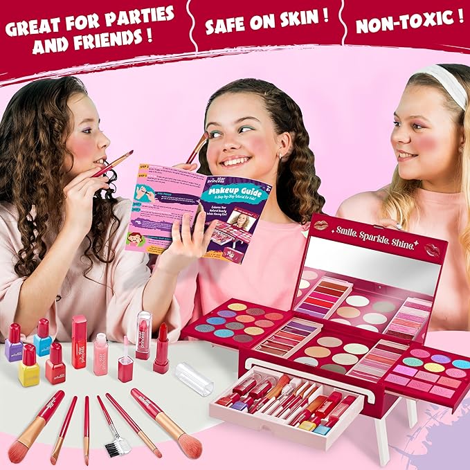 Kids Makeup Kit for Girls - Girl Toys Non-Toxic Real Washable Make Up Set for Little Girls - Pretend Play Toy Birthday Gift Idea for Girl Ages 3, 4, 5, 6, 7, 8, 9, 10 Year Old