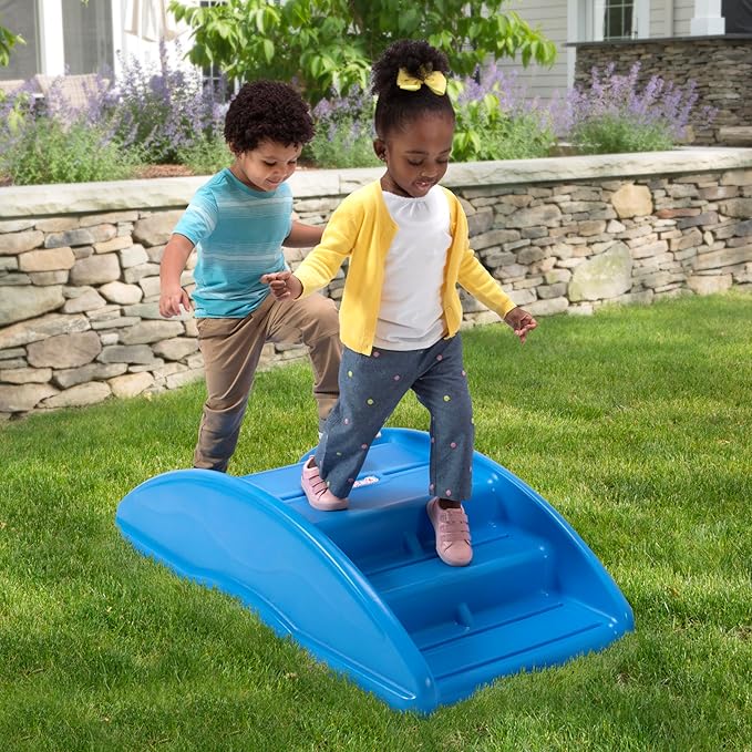 Simplay3 Two Sided Rock and Roll Teeter Totter Seesaw and Climbing Bridge, Fits up to Four Children and Kids for Rocking and Climbing - Indoor/Outdoor, Made in USA (Blue)