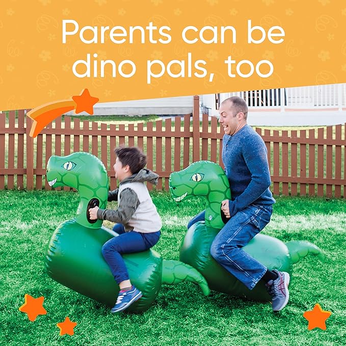 Hearthsong Hop N Go Inflatable Dino Riding Bouncy Hopping Toys for Kids Ages 5+ - Ride On Bouncer Animal Hopper Jumping Toys for Outdoor Games