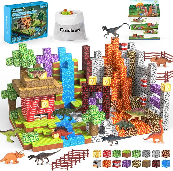 Magnetic Blocks 216Pcs Volcano Style, Learning Toys for Kids Ages 3-8,Birthday Gifts for Boys and Girls