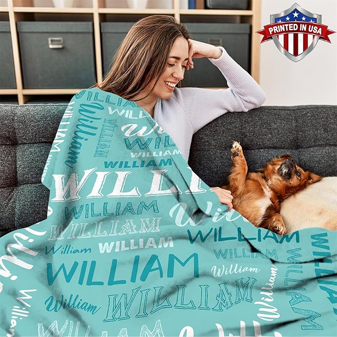 Ship Next Day, Personalized Baby Blanket with Name - Printed in USA, Custom Name Blanket for Boys Girls Kids, Customized Flannel Blankets Gifts for Teen Shower Toddlers Christmas Brithday