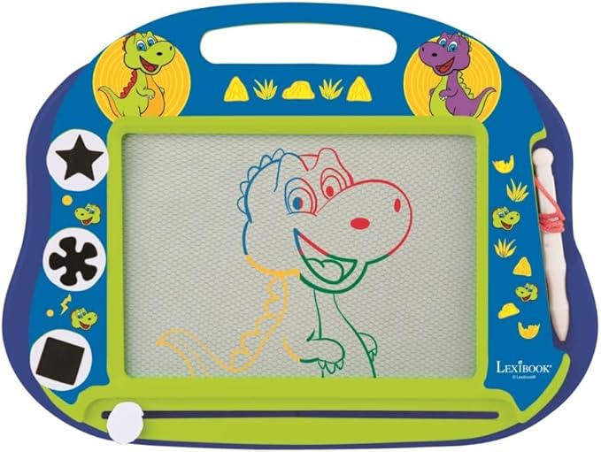 LEXiBOOK, Dinosaur, Multicolor Magic Magnetic Drawing Board, Artistic Creative Toy for Girls and Boys, Stylus Pen and Stamps, Blue, CRDINO550