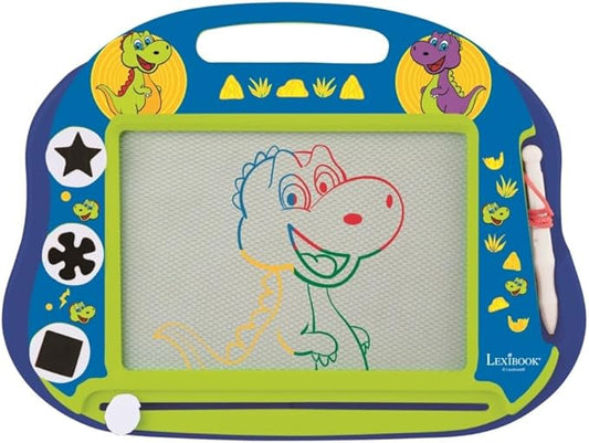 LEXiBOOK, Dinosaur, Multicolor Magic Magnetic Drawing Board, Artistic Creative Toy for Girls and Boys, Stylus Pen and Stamps, Blue, CRDINO550