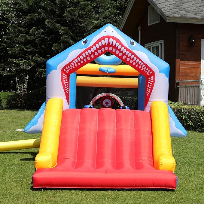 Bounce House Toddler Ball Pit Inflatable Slide Bouncer Jumper Shark Bouncy Castle Park for Kids 2-12 Indoor or Outdoor, Wet and Dry