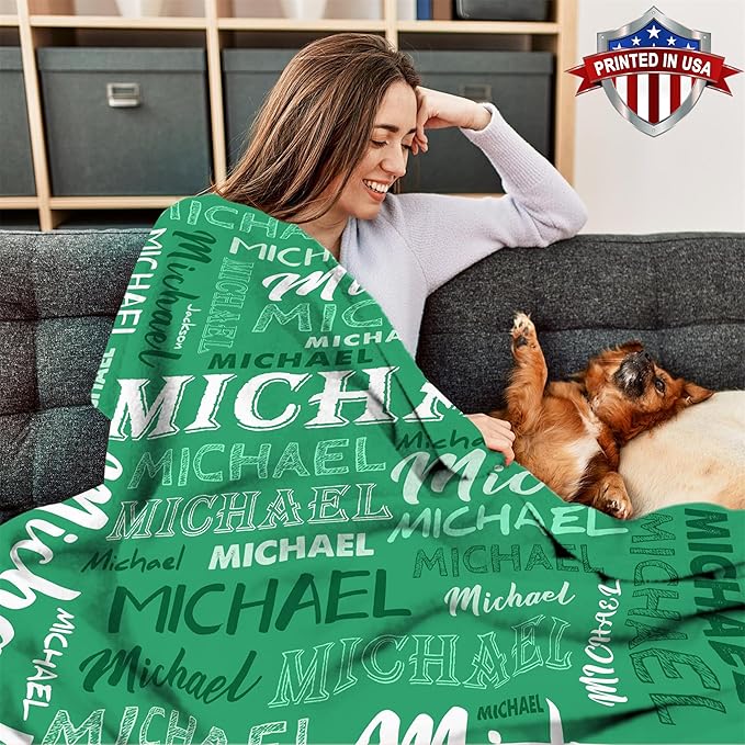 Ship Next Day, Personalized Baby Blanket with Name - Printed in USA, Custom Name Blanket for Boys Girls Kids, Customized Flannel Blankets Gifts for Teen Shower Toddlers Christmas Brithday