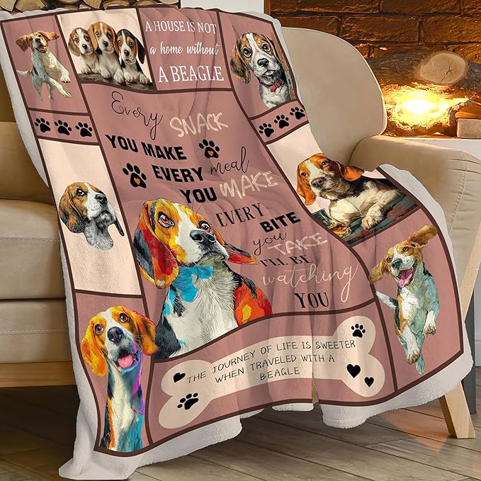 Beagle Throw Blanket Beagle Puppy Stuff Gifts for Dog Lover Kids Girls Boys Adults Women Men Soft Cozy Warm Plush Fluffy Fuzzy Fleece Blanket Decor 50''X60''