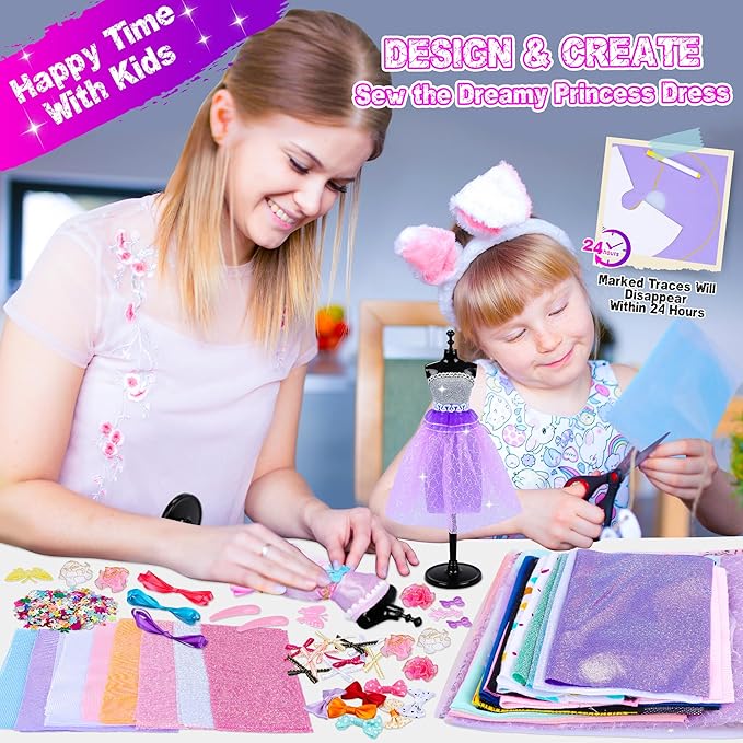 1500+Pcs Fashion Designer Kit for Girls, Sewing Kit with 7 Mannequins, DIY Arts and Crafts Kit for Kids, Doll Clothes Making Kit, Girl Toys for Age 6 7 8 9 10 11 12 Year Old Gifts