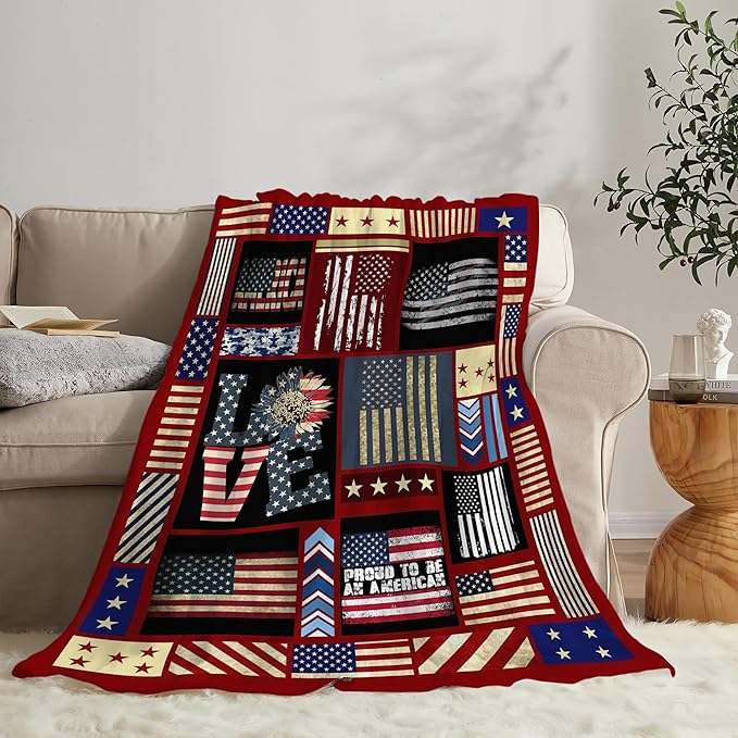 Veteran Blanket American Flag Throw Blanket Veterans Day Gifts for Men Women Adults Super Soft Cozy Plush Fluffy Fuzzy Fleece Blanket Decor 60''X80''